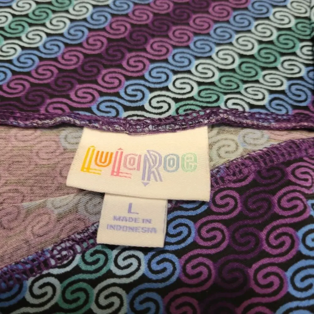 LULAROE Skirt Womens Large Blue Purple Striped‎ Comfort Strech Pull On Geometric